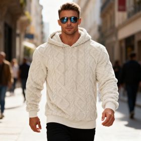 Plush Hooded Sweatshirt Winter Warm Long-sleeved Pullover Top Men's Casual Solid Color Fleece Hoodie Clothing (Option: Apricot-M)