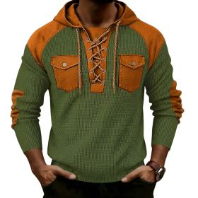 Mens Waffle-Weave Hooded Long-Sleeve Sweatshirt (Option: Army green-M)