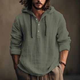 New Wish Cotton Linen Shirt Hooded Sweater Long Sleeve Hooded Casual Daily Clothing (Option: Army green-M)