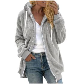 Women's Fashion Loose Thick Plush Hooded Jacket (Option: Gray-M)