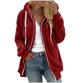 Women's Fashion Loose Thick Plush Hooded Jacket (Option: Red-M)