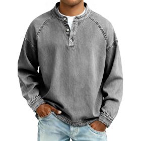Men's Solid-Colored Casual Top Vintage Long-Sleeve Shirt (Option: Gray-4XL)