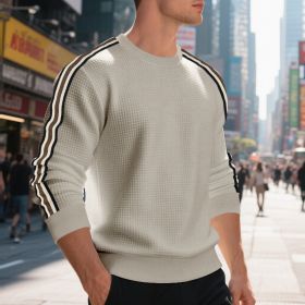 Casual Men's Loose Round Neck Sweater Thin (Option: Light Khaki-XXXL)