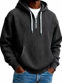 Men's Solid-Colored Corduroy Long-Sleeve Hoodie For Sports And Casual Wear (Option: Black-5xl)