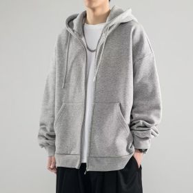 Men's Fashionable Loose All-match Zipper Cardigan Sweater Coat (Option: Light gray-L)
