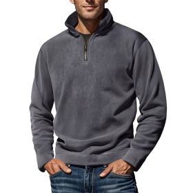 Men's Polar Fleece Top Pure Color Simple Casual Stand Collar Pullover Sweater (Option: Gray-XXXL)