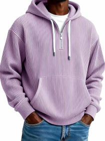 Men's Solid-Colored Corduroy Long-Sleeve Hoodie For Sports And Casual Wear (Option: Purple-5XL)