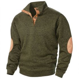 Men's Stand Collar Knitted Joint Stitching Casual Jacquard Cardigan Sweater (Option: Army green-L)