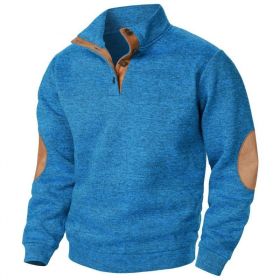 Men's Stand Collar Knitted Joint Stitching Casual Jacquard Cardigan Sweater (Option: Blue-L)