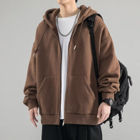 Men's Fashionable Loose All-match Zipper Cardigan Sweater Coat (Option: Brown-L)