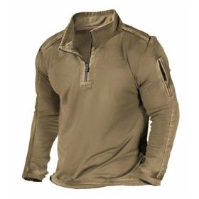 Men's Outdoor Zipper Pocket Long Sleeve Sweater (Option: Khaki-L)