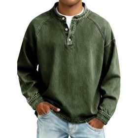 Men's Solid-Colored Casual Top Vintage Long-Sleeve Shirt (Option: Army green-4XL)