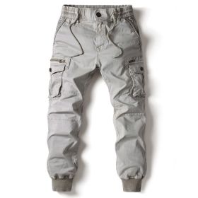 Solid Color Skinny Pants Multi-pocket Men's Working Pants (Option: Light Gray-40)