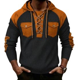 Mens Waffle-Weave Hooded Long-Sleeve Sweatshirt (Option: Black-3XL)