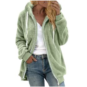 Women's Fashion Loose Thick Plush Hooded Jacket (Option: Light Green-XL)