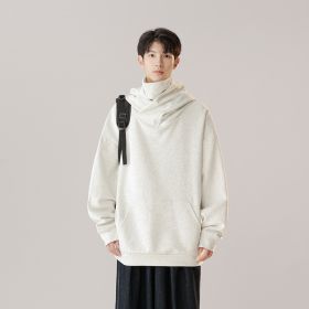 Hooded Turtleneck Sweater Men's Autumn Winter Couple Workwear Mechanical Style (Option: Snow Gray-2XL)