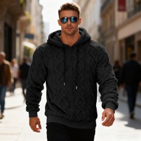 Plush Hooded Sweatshirt Winter Warm Long-sleeved Pullover Top Men's Casual Solid Color Fleece Hoodie Clothing (Option: Black-XXXL)