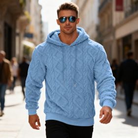 Plush Hooded Sweatshirt Winter Warm Long-sleeved Pullover Top Men's Casual Solid Color Fleece Hoodie Clothing (Option: Light Blue-XXXL)
