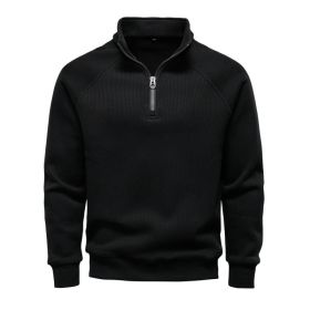 European And American Half Zipper Sweater Stand-up Collar All-match Fleece Men's Sweater Top (Option: Black-XXL)