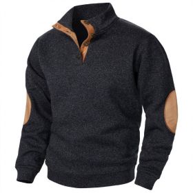 Men's Stand Collar Knitted Joint Stitching Casual Jacquard Cardigan Sweater (Option: Black-L)