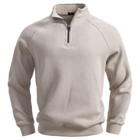 European And American Half Zipper Sweater Stand-up Collar All-match Fleece Men's Sweater Top (Option: Apricot-XXL)