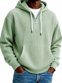 Men's Solid-Colored Corduroy Long-Sleeve Hoodie For Sports And Casual Wear (Option: Gray Green-XL)