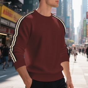 Casual Men's Loose Round Neck Sweater Thin (Option: Purplish Red-XXXL)