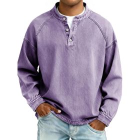 Men's Solid-Colored Casual Top Vintage Long-Sleeve Shirt (Option: Purple-4XL)