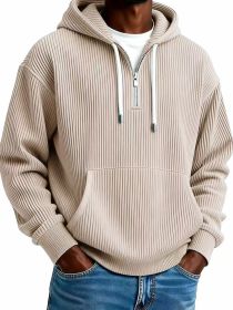 Men's Solid-Colored Corduroy Long-Sleeve Hoodie For Sports And Casual Wear (Option: Khaki-5XL)