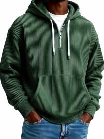 Men's Solid-Colored Corduroy Long-Sleeve Hoodie For Sports And Casual Wear (Option: Dark Green-5XL)
