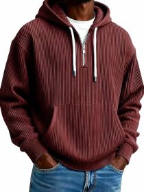 Men's Solid-Colored Corduroy Long-Sleeve Hoodie For Sports And Casual Wear (Option: Wine red-XL)