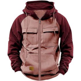 Men's Hoodie Youth Sports Multi-pocket Workwear (Option: Pink-XXL)
