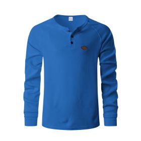 Waffle Buckle Quick-drying Raglan Henry Long Sleeve (Option: Sapphire Blue-XL)