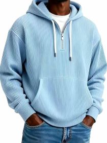 Men's Solid-Colored Corduroy Long-Sleeve Hoodie For Sports And Casual Wear (Option: Sky Blue-5XL)