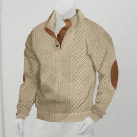 Stand Collar Long Sleeve Jacquard Knitted Pullover Sweater (Option: Khaki-XL)