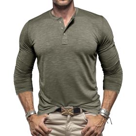 Men's Long-sleeved Henry Collar T-shirt (Option: Army green-L)